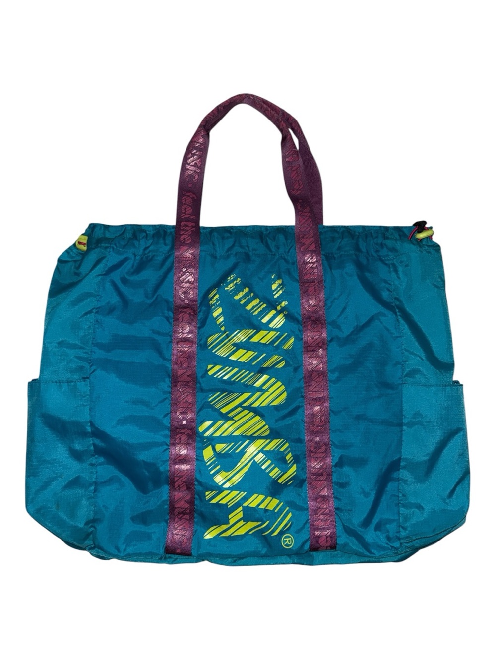 Zumba Fitness Teal Nylon Tote with Purple Handles